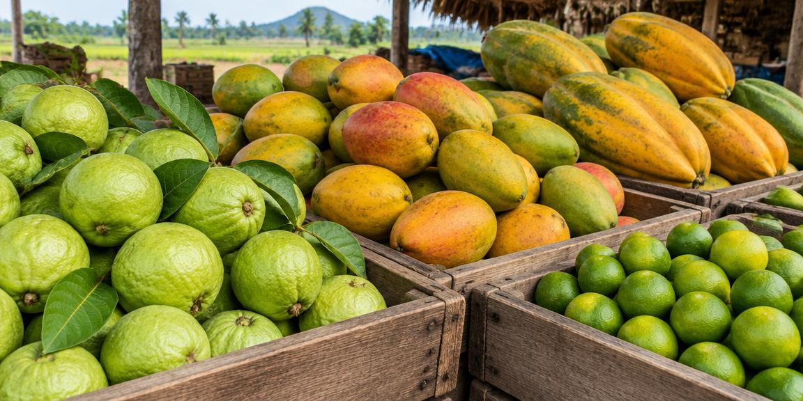 Fresh fruit in harvest crates